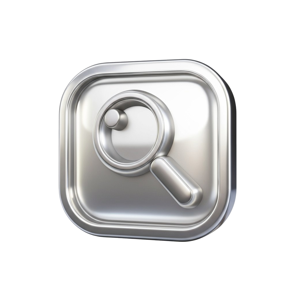 metal card with a magnifying glass on it